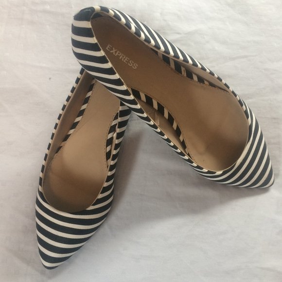 Black & White Striped Flats - Picture 1 of 4